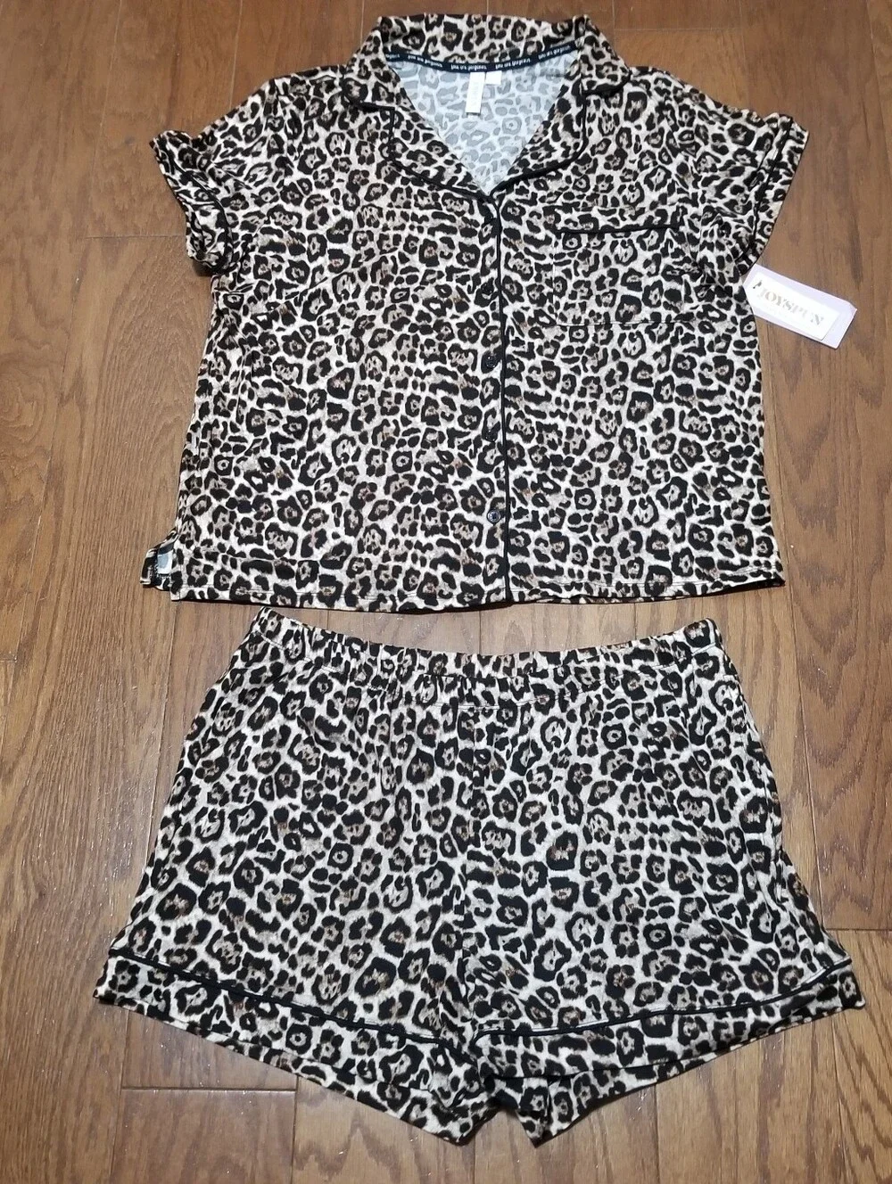 NEW! Joyspun Leopard Print Short Pajama Set - Cream & Black Sz Medium NWT - Picture 3 of 3